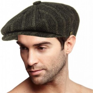 Newsboy Caps Men's 100% Winter Wool Herringbone Snap Newsboy Drivers Cabbie Cap Hat - Striped Black - CK18Q2360OG $26.24