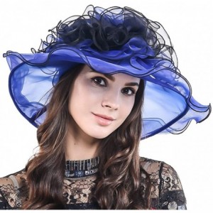 Sun Hats Ladies Kentucky Derby Church Hat Wide Brim Leaf Flower Bridal Dress Hat s037 - Floral-blue&black - CU17YIXXAHQ $37.12