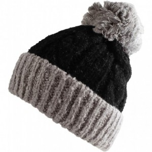 Berets Multi Color Pom Pom Crochet Thick Knit Slouchy Beanie Beret Winter Ski Hat - Black/Grey - C9127DZ5L2D $24.60