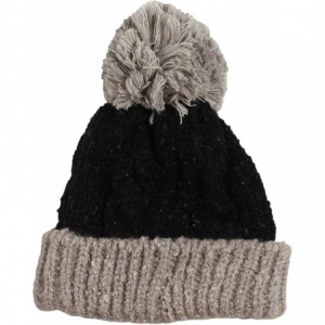 Berets Multi Color Pom Pom Crochet Thick Knit Slouchy Beanie Beret Winter Ski Hat - Black/Grey - C9127DZ5L2D $22.17