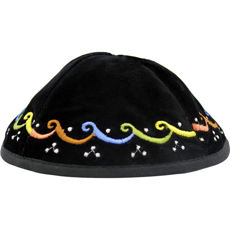 Skullies & Beanies Black Velvet Kippah Beanie Yarmulke Kippa Israel Tribal Jewish Hat Covering Cap 20cm - Multicolored Wave D...