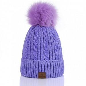Skullies & Beanies Women Winter Pom Pom Beanie Hats Warm Fleece Lined-Chunky Trendy Cute Chenille Knit Twist Cap - 3-purple-v...