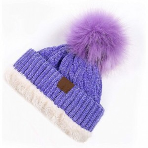 Skullies & Beanies Women Winter Pom Pom Beanie Hats Warm Fleece Lined-Chunky Trendy Cute Chenille Knit Twist Cap - 3-purple-v...