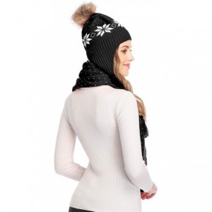 Skullies & Beanies Women Lady Winter Warm Knitted Snowflake Hat Gloves and Scarf Winter Set - 2pcs Set_black - CO18YEXN4G4 $2...