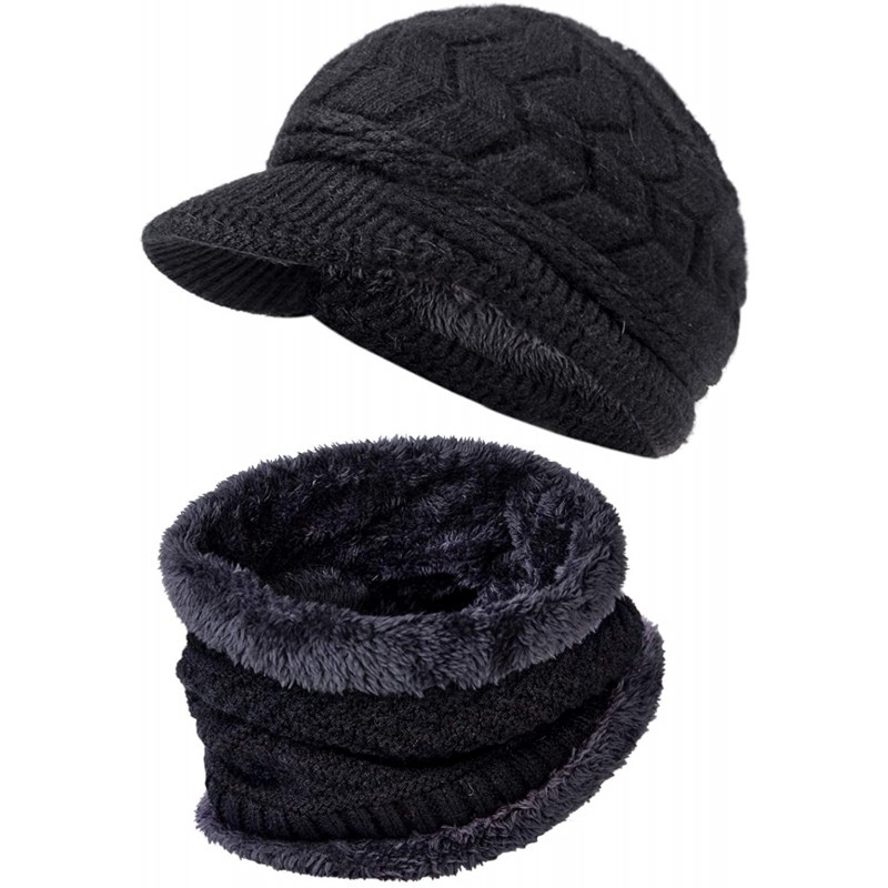 Skullies & Beanies Womens Winter Hats Infinity Scarf Set Warm Knit Fleece Slouchy Beanie Hat Gifts - C-hat Scarf Set-black 02...