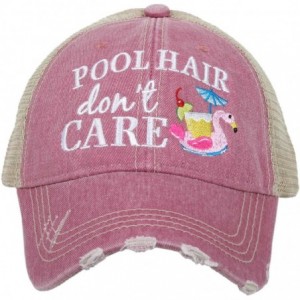 Baseball Caps Pool Hair Don't Care Women's Distressed Trucker Hat - Mauve - C718R2ERYHS $48.04