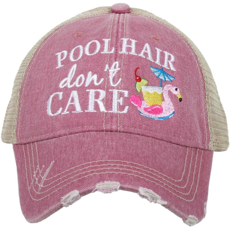 Baseball Caps Pool Hair Don't Care Women's Distressed Trucker Hat - Mauve - C718R2ERYHS $48.04