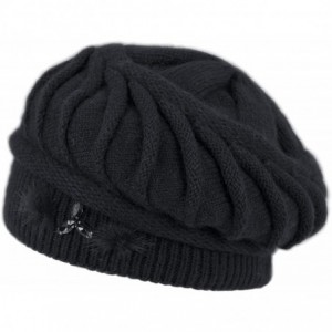 Skullies & Beanies Women's Angora Blend Beanie Hat - Spiral Twist Pattern - Dual Layer - Black - CY12N7EQWSF $50.02