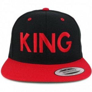 Baseball Caps King Two Tone Embroidered Flat Bill Snapback Cap - Black Red - CD17YX7W7WQ $39.00