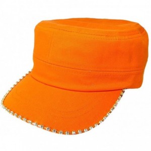 Baseball Caps Women's Military Cadet Army Cap Hat with Bling -Rhinestone Crystals on Brim - Orange - C918SZ3GACT $34.79