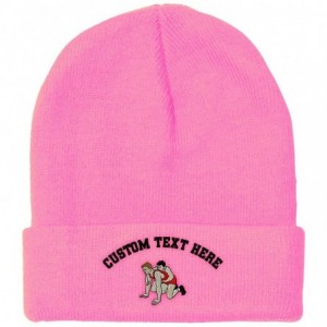 Skullies & Beanies Custom Beanie for Men & Women Wrestling Sports A Embroidery Skull Cap Hat - Soft Pink - CR18H5KEGG4 $31.35