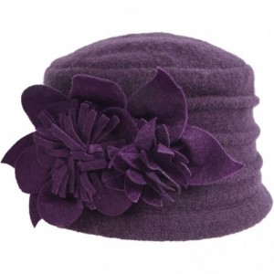 Bucket Hats Women's Wool Dress Church Cloche Hat Bucket Winter Floral Hat - Floral-violet - C712MAD7ULZ $35.23