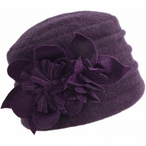 Bucket Hats Women's Wool Dress Church Cloche Hat Bucket Winter Floral Hat - Floral-violet - C712MAD7ULZ $35.23