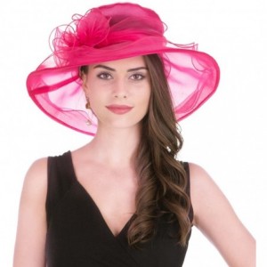 Sun Hats Women Kentucky Derby Church Beach Fascinators Hat Wide Floral Brim Flat Hat with Bowknot - Rose Red - CK189XNCT9R $2...