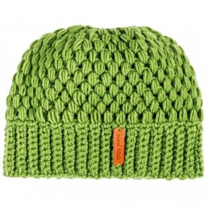 Skullies & Beanies Ponytail Beanie Hat for Women- Girls BeanieTail Soft Stretch Cable Knit Messy High Bun Winter Cap - Green ...