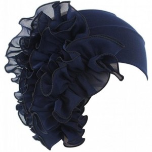 Berets Womens Wrap Cap Flower Chemo Hat Beanie Scarf Turban Headband - Navy - CA18INZ254U $17.06