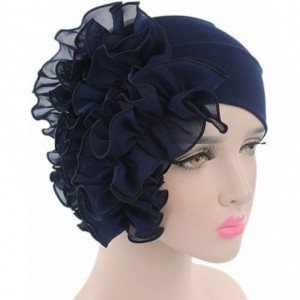 Berets Womens Wrap Cap Flower Chemo Hat Beanie Scarf Turban Headband - Navy - CA18INZ254U $17.06