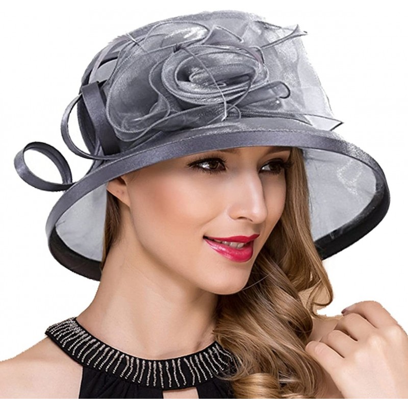 Bucket Hats Lady Church Derby Dress Cloche Hat Fascinator Floral Tea Party Wedding Bucket Hat S051 - S043-grey - CV18EHRIST7 ...