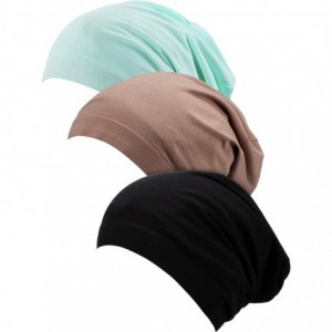Skullies & Beanies 3 Pieces Satin Lined Sleep Cap Slouchy Sleeping Hat Beanie Slap Hat for Women (Black- Green- Khaki) - CT19...