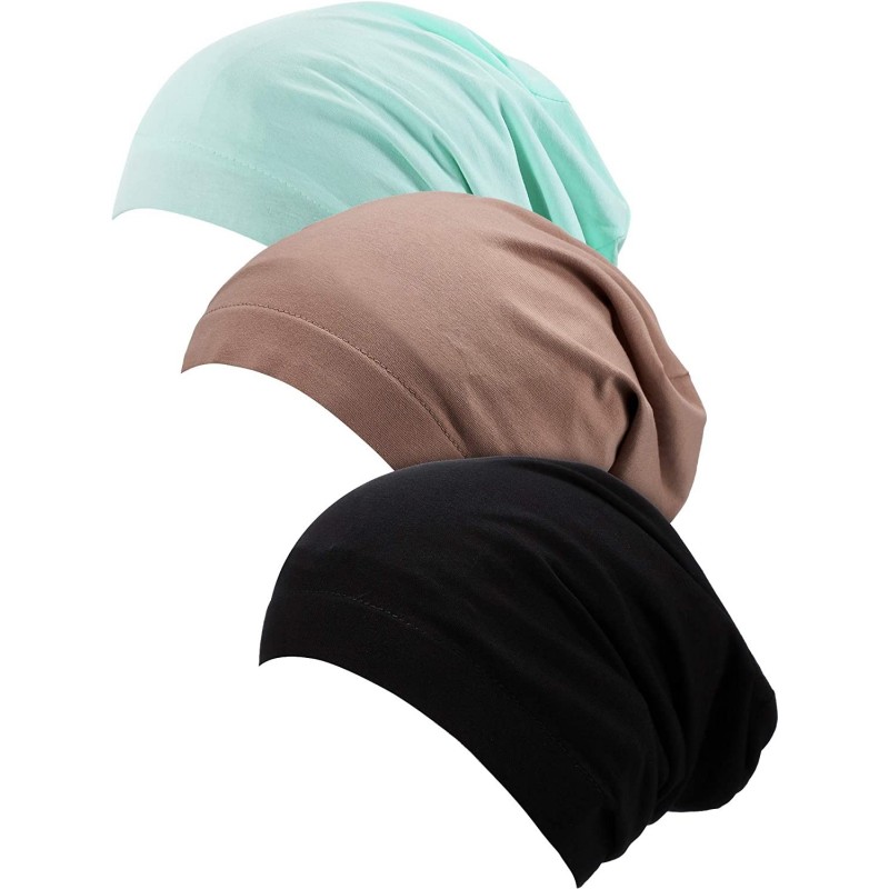 Skullies & Beanies 3 Pieces Satin Lined Sleep Cap Slouchy Sleeping Hat Beanie Slap Hat for Women (Black- Green- Khaki) - CT19...