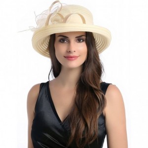 Sun Hats Lady's Organza Wide Brim Bowler Hat Kentucky Derby Church Dress Sun Hat - Beige - CD18GL0TKQM $37.34