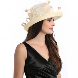 Sun Hats Lady's Organza Wide Brim Bowler Hat Kentucky Derby Church Dress Sun Hat - Beige - CD18GL0TKQM $31.47