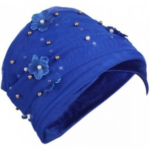 Headbands Women Velvet Turban Hat Headwrap Headscarf Headband Long Head Wrap Hijab Scarf - Fb Flower Royal Blue - CW18YC5G0IY...
