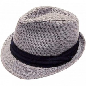 Fedoras Unisex Summer Straw Structured Fedora Hat w/Cloth Band - Grey - CW189YSWSAE $30.65