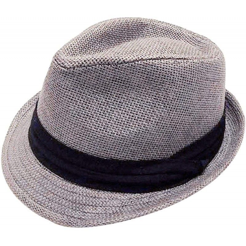 Fedoras Unisex Summer Straw Structured Fedora Hat w/Cloth Band - Grey - CW189YSWSAE $26.64