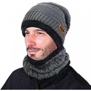 Skullies & Beanies Winter Hat 2-Pieces Warm Knitted Hat and Circle Scarf Set Outdoors Scarf Beanie Skull Cap for Winter - Gre...