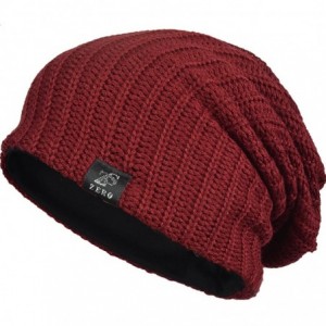 Skullies & Beanies Mens Slouchy Long Oversized Beanie Knit Cap for Summer Winter B103 - B019-claret - CM18859MXRY $31.94