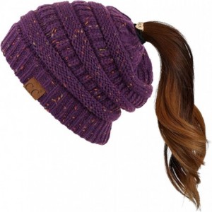 Skullies & Beanies Ribbed Confetti Knit Beanie Tail Hat for Adult Bundle Hair Tie (MB-33) - Purple - C118U8XEMU7 $28.91