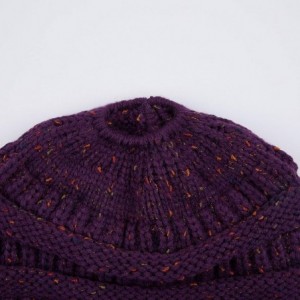 Skullies & Beanies Ribbed Confetti Knit Beanie Tail Hat for Adult Bundle Hair Tie (MB-33) - Purple - C118U8XEMU7 $16.15