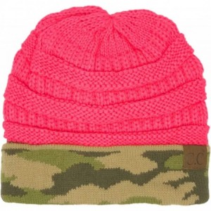 Skullies & Beanies Winter Fall Trendy Chunky Stretchy Cable Knit Beanie Hat - Camouflage New Candy Pink - CC18YTGW6LD $21.06