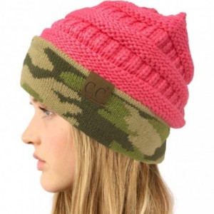 Skullies & Beanies Winter Fall Trendy Chunky Stretchy Cable Knit Beanie Hat - Camouflage New Candy Pink - CC18YTGW6LD $19.28