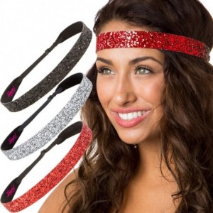 Headbands Women's Adjustable Non Slip Wide Bling Glitter Headband Silver Multi Pack - Black/Silver/Red 3pk - CD195E25M35 $30.22