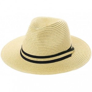 Fedoras Fedora Straw Fashion Sun Hat Packable Summer Panama Beach Hat Men Women 56-62CM - 00714_natural - CD18R82OT2T $44.02