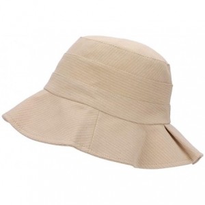 Sun Hats Women Strip Pattern Bucket Hat Lady Wide Brim Sun Hat Ladies Beach Sunhat - Beige - CX18QNKHUAW $33.26