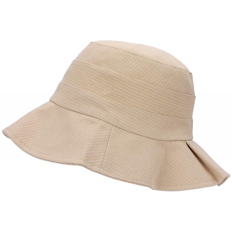 Sun Hats Women Strip Pattern Bucket Hat Lady Wide Brim Sun Hat Ladies Beach Sunhat - Beige - CX18QNKHUAW $31.64
