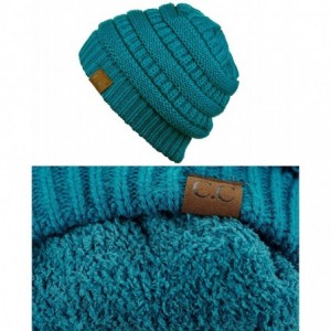 Skullies & Beanies Unisex Chunky Soft Stretch Cable Knit Warm Fuzzy Lined Skully Beanie - Teal - C8187G0A87O $27.65