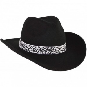 Cowboy Hats Wool Felt Fashion Safari Cowboy Hat with Cheetah Print Hatband for Women - Black - C818XZYC9OC $50.64