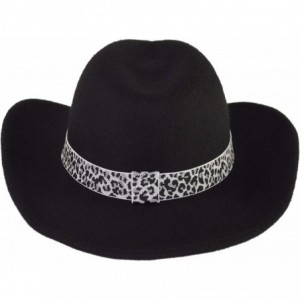 Cowboy Hats Wool Felt Fashion Safari Cowboy Hat with Cheetah Print Hatband for Women - Black - C818XZYC9OC $48.95