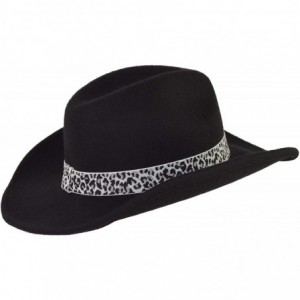 Cowboy Hats Wool Felt Fashion Safari Cowboy Hat with Cheetah Print Hatband for Women - Black - C818XZYC9OC $48.95