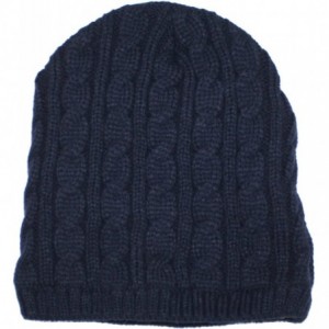 Skullies & Beanies Classic Cold Weather Cable Knit Beanie with Plush Lining - Navy - C41240X3IFX $19.80