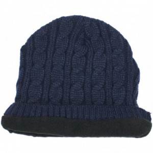 Skullies & Beanies Classic Cold Weather Cable Knit Beanie with Plush Lining - Navy - C41240X3IFX $18.60