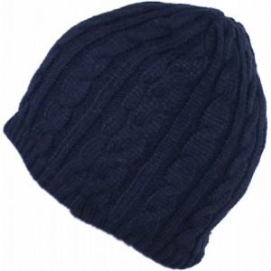 Skullies & Beanies Classic Cold Weather Cable Knit Beanie with Plush Lining - Navy - C41240X3IFX $18.60