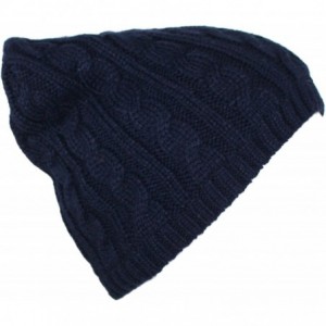 Skullies & Beanies Classic Cold Weather Cable Knit Beanie with Plush Lining - Navy - C41240X3IFX $21.49