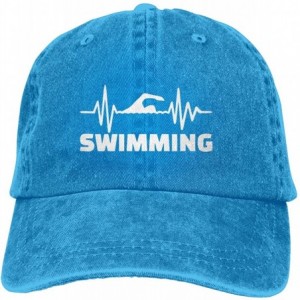 Baseball Caps Unisex Baseball Cap Denim Fabric Hat Heartbeat Swimmer Adjustable Snapback Cricket Cap - Blue - CB18S0XL4YE $35.36