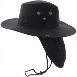 Sun Hats Wide Brim Bora Booney Outdoor Safari Summer Hat w/Neck Flap & Sun Protection - Black Solid - C9183GKDLGX $25.18