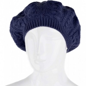 Skullies & Beanies Soft Lightweight Crochet Beret for Women Solid Color Beret Hat - One Size Slouchy Beanie - Navy - CY18KD9E...